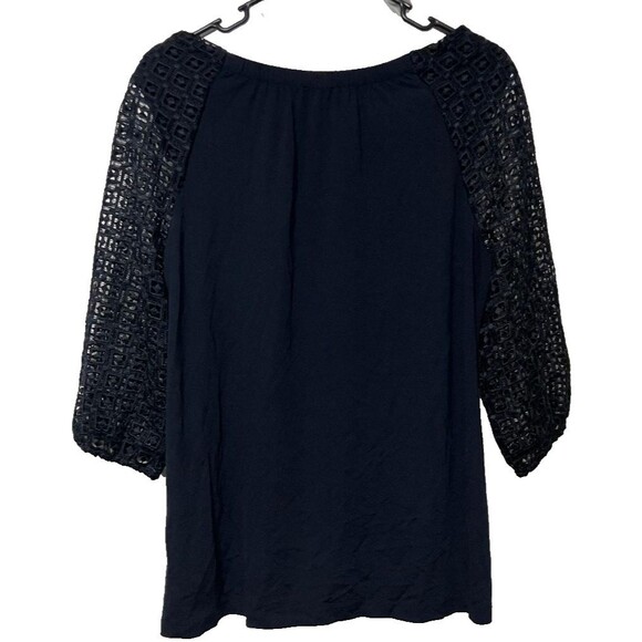 Talbots Plus Women's Size X Navy Blue Blouse Crochet Gothic  Laced 3/4 Sleeves - Picture 3 of 8